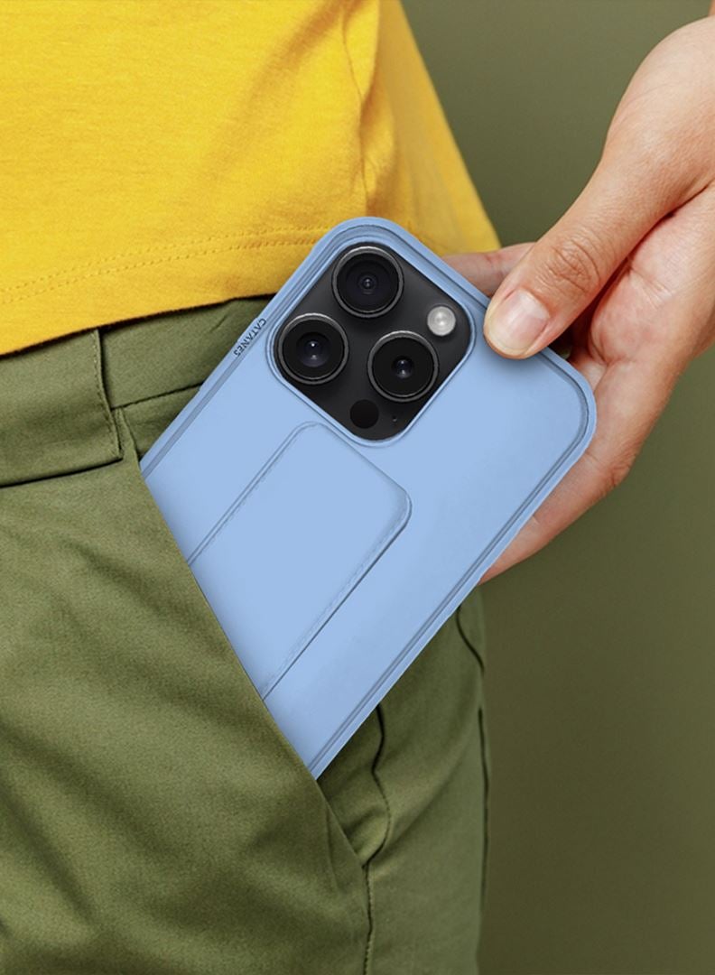 CATANES iPhone 15 Pro Max Case Premium PU Leather Case with Stand Function Shockproof and Anti Scratch Finger Grip Case Cover Light Blue  - Image 3