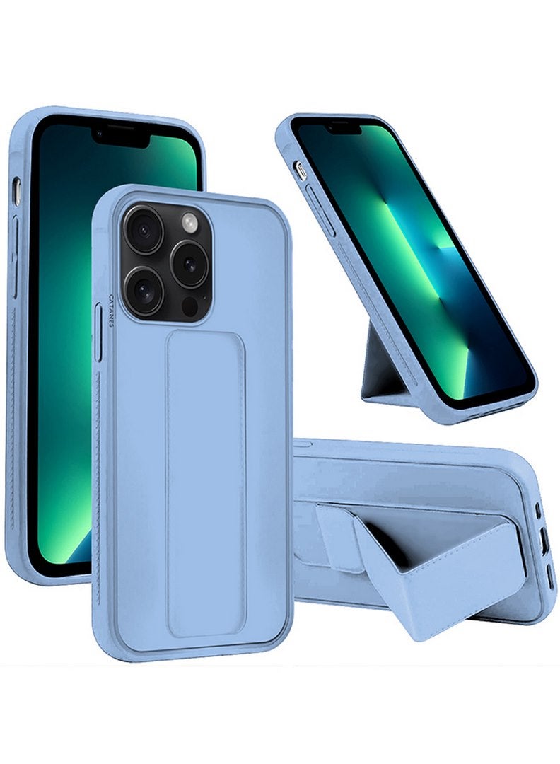 CATANES iPhone 15 Pro Max Case Premium PU Leather Case with Stand Function Shockproof and Anti Scratch Finger Grip Case Cover Light Blue  - Image 4