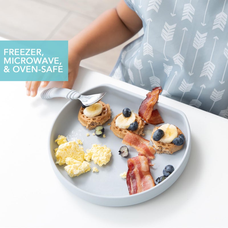 Bumkins Toddler and Baby Suction Plate, Silicone Grip Dish for Babies and Kids, Baby Led Weaning, Children Feeding Supplies, Non Skid Sticky Bottom, Platinum Silicone, Ages 6 Months Up, Gray - Image 4