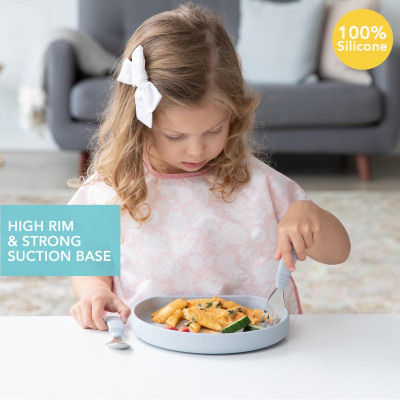 Bumkins Toddler and Baby Suction Plate, Silicone Grip Dish for Babies and Kids, Baby Led Weaning, Children Feeding Supplies, Non Skid Sticky Bottom, Platinum Silicone, Ages 6 Months Up, Gray - Image 2