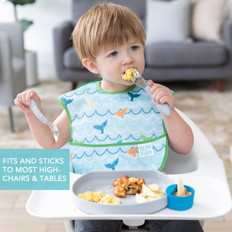 Bumkins Toddler and Baby Suction Plate, Silicone Grip Dish for Babies and Kids, Baby Led Weaning, Children Feeding Supplies, Non Skid Sticky Bottom, Platinum Silicone, Ages 6 Months Up, Gray - Image 3