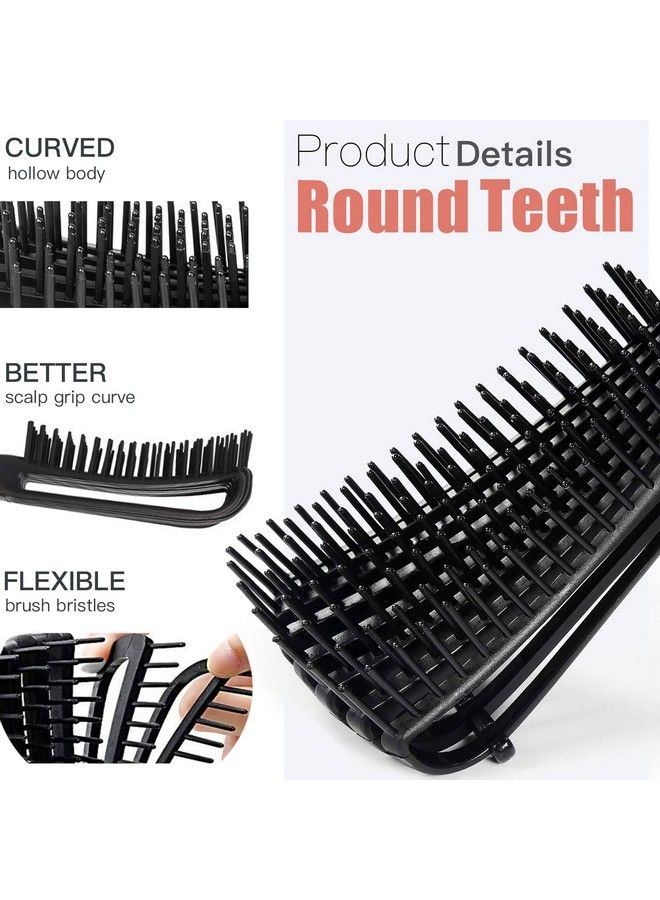 WEXNECOWKZ 5 Pcs Detangling Brush Set Cushion Nylon Bristle Shampoo Brush Dual Edge Brush Teasing Brush Styling Comb (Black1) - Image 4