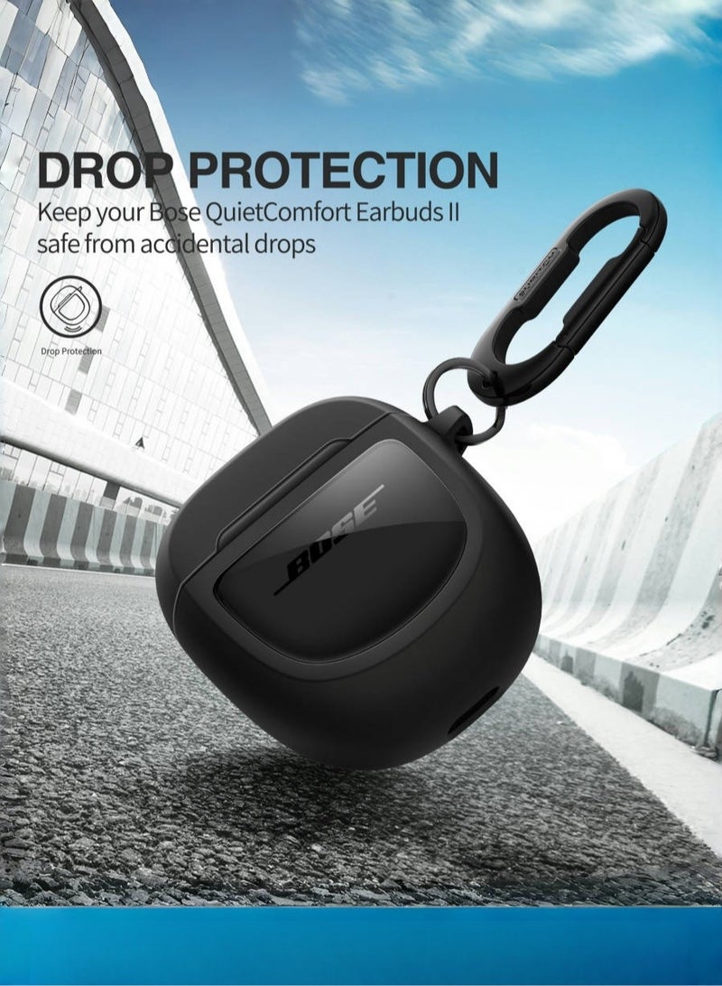 for Bose QuietComfort Ultra 2023 Case & Bose QuietComfort Earbuds II 2022 Case, with Carabiner, Black  - Image 3
