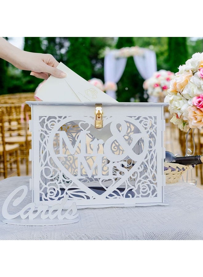 Jolik Jolik Wedding Money Box Holder with Sign, Large Rustic Wood Wooden DIY Envelop Gift Card Shadow Boxes with Lock Slot for Reception Anniversary Graduation Birthday Party Parties (Mr & Mrs, White)  - Image 4