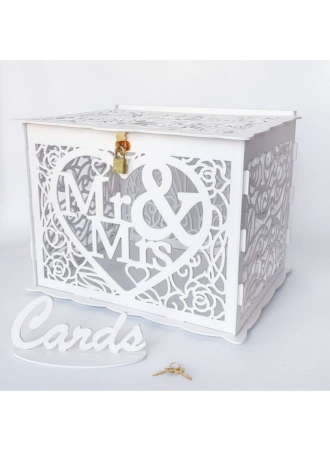 Jolik Jolik Wedding Money Box Holder with Sign, Large Rustic Wood Wooden DIY Envelop Gift Card Shadow Boxes with Lock Slot for Reception Anniversary Graduation Birthday Party Parties (Mr & Mrs, White)  - Image 1