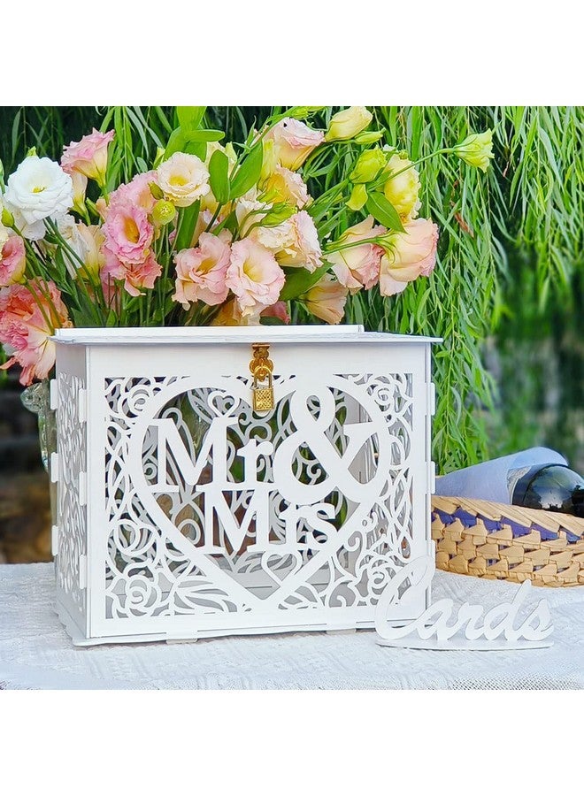 Jolik Jolik Wedding Money Box Holder with Sign, Large Rustic Wood Wooden DIY Envelop Gift Card Shadow Boxes with Lock Slot for Reception Anniversary Graduation Birthday Party Parties (Mr & Mrs, White)  - Image 2