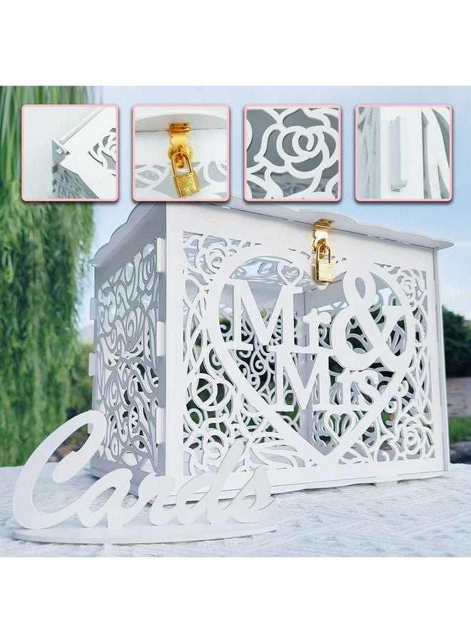 Jolik Jolik Wedding Money Box Holder with Sign, Large Rustic Wood Wooden DIY Envelop Gift Card Shadow Boxes with Lock Slot for Reception Anniversary Graduation Birthday Party Parties (Mr & Mrs, White)  - Image 5