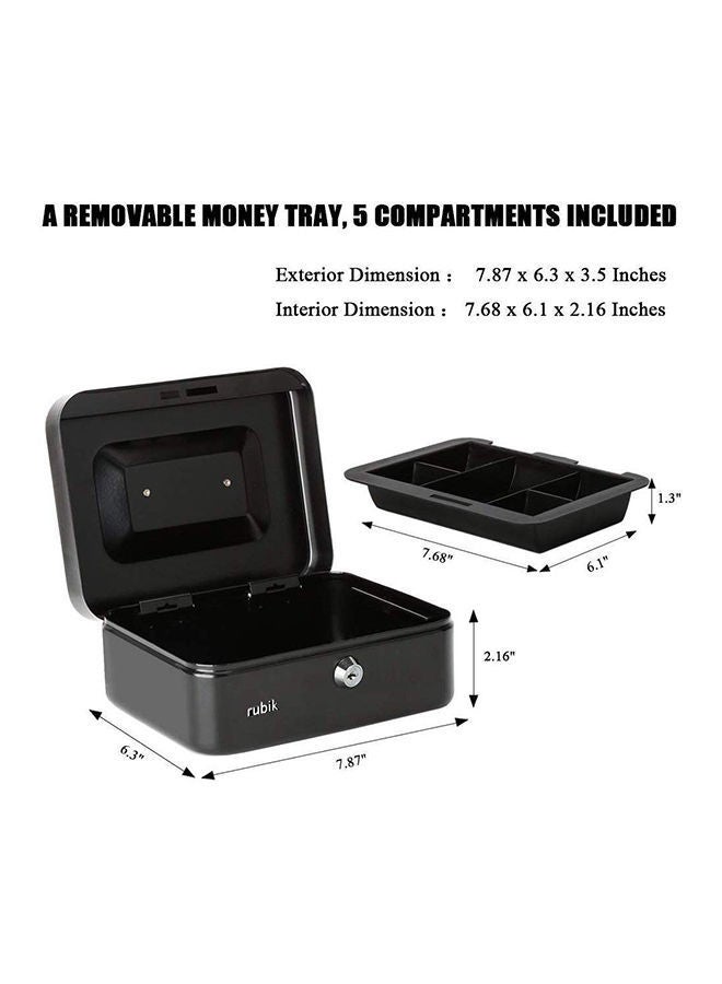 Y&D Portable Money Safe Box with Tray And Lock Black 20 x 17.5 9centimeter  - Image 3