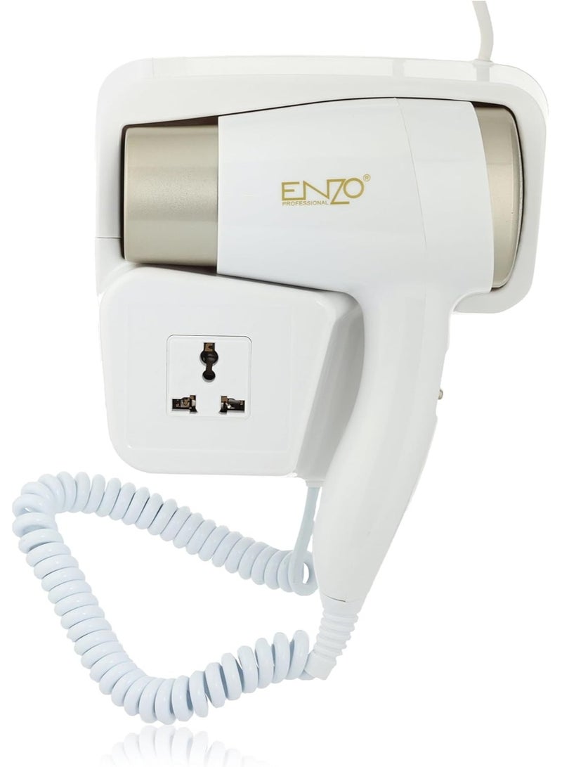 ENZO Wall-Mounted Hair Dryer with Mounting Base and Electrical Socket - Ideal for Hotels and Homes - Image 1