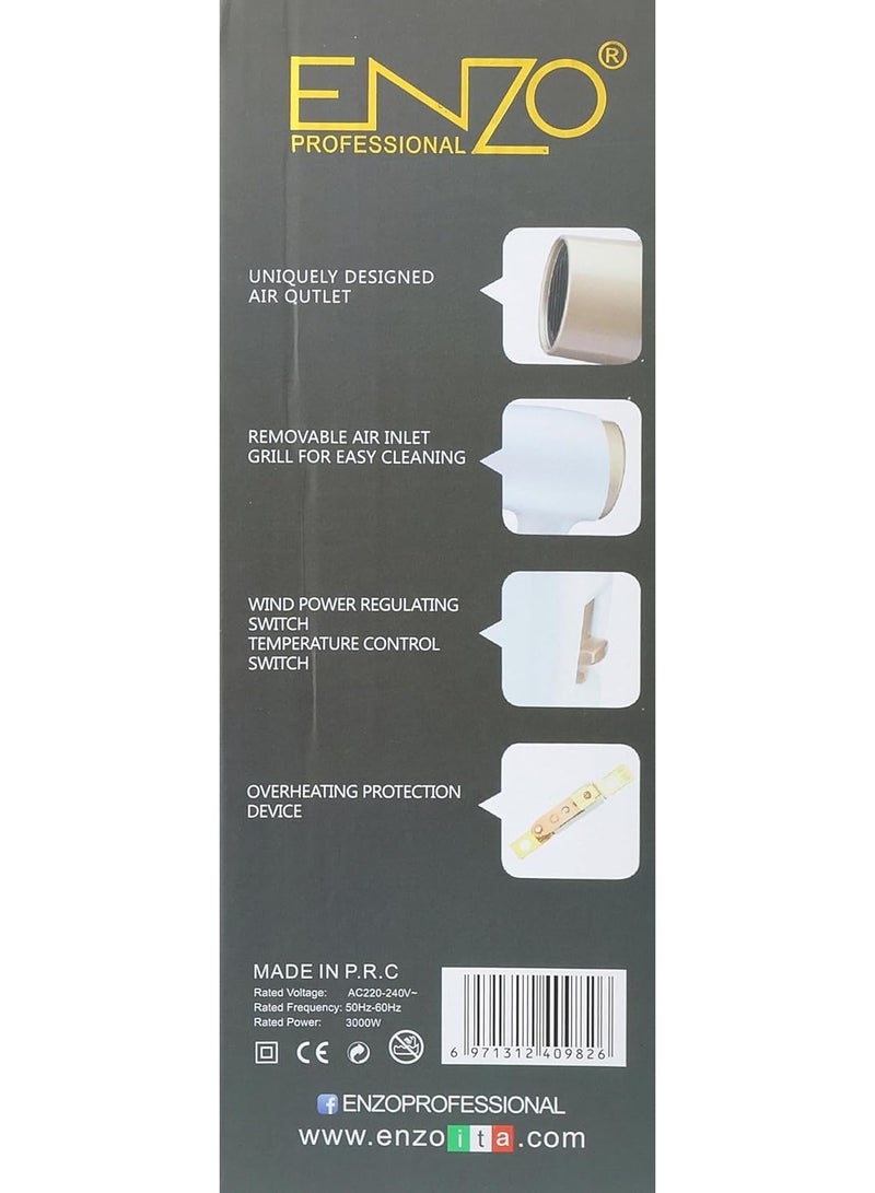 ENZO Wall-Mounted Hair Dryer with Mounting Base and Electrical Socket - Ideal for Hotels and Homes - Image 3