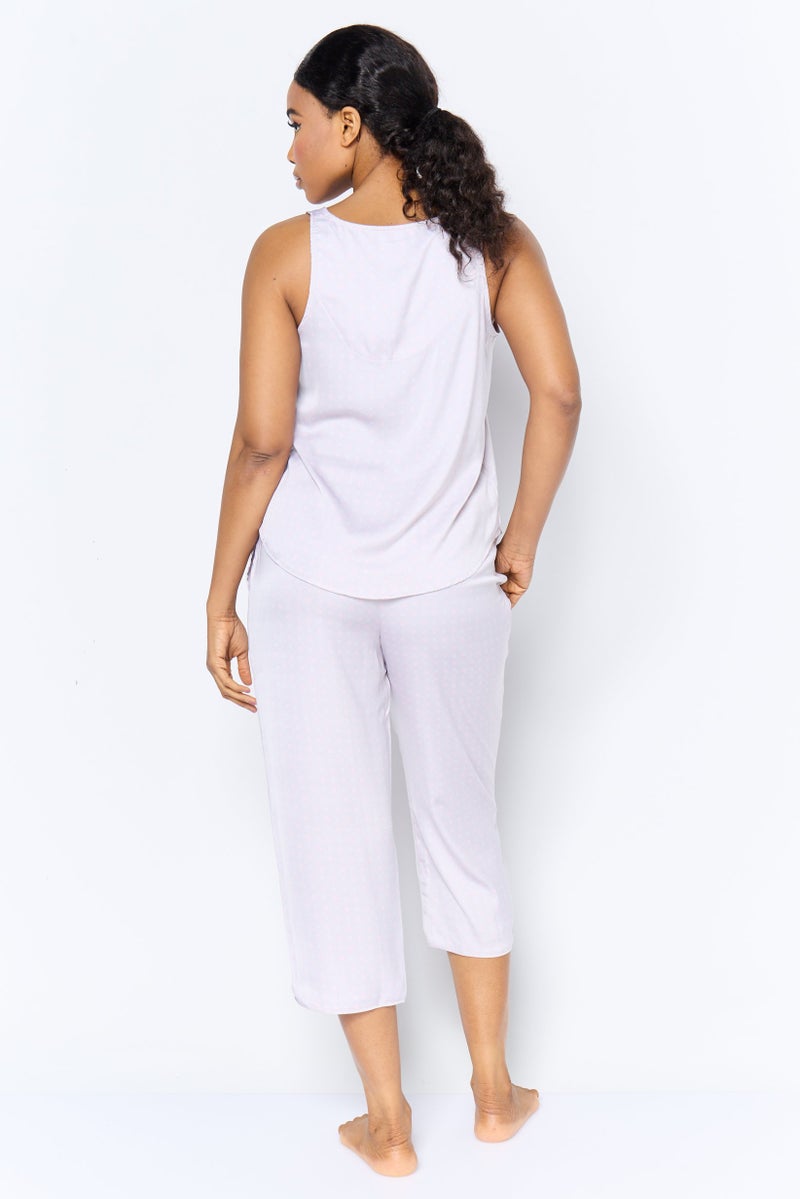 ANNE KLEIN طقم بيجاما مطبوع بالكامل للنساء 2 قطعة، رمادي - Image 4