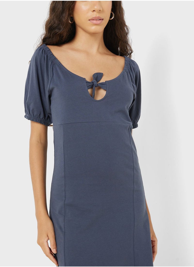 NOISY MAY - Solid Peasant Neck Dress - Image 1