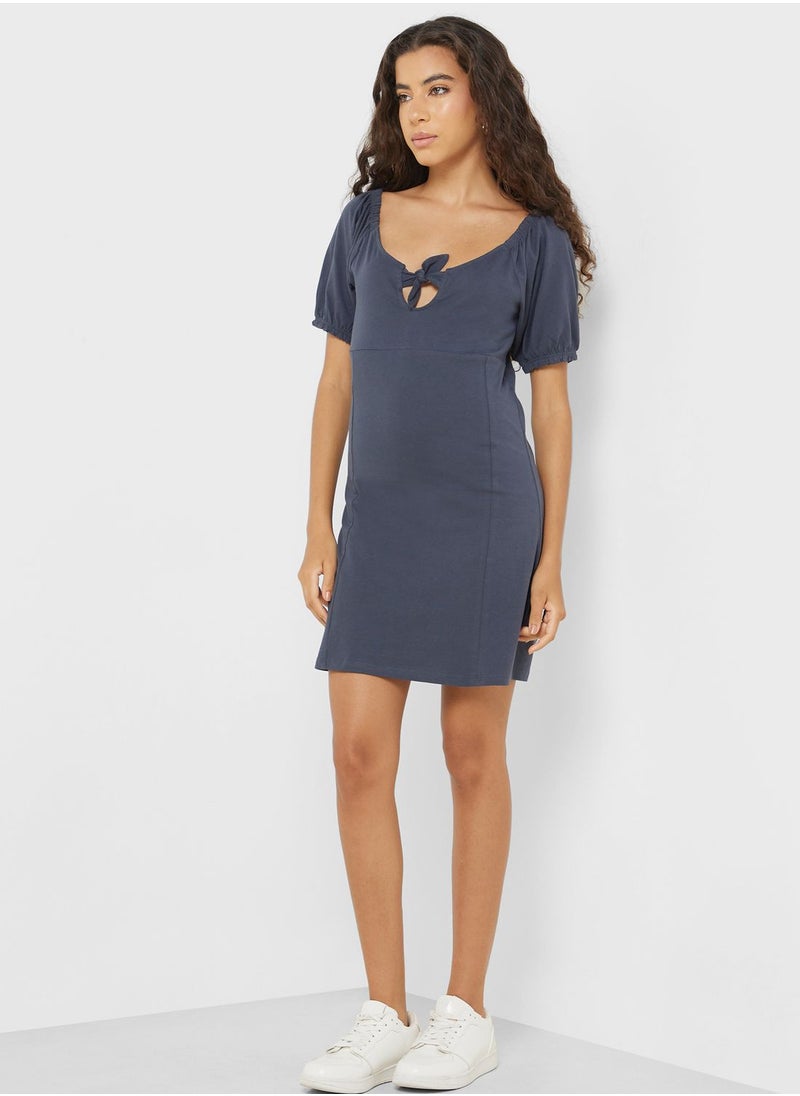 NOISY MAY - Solid Peasant Neck Dress - Image 1