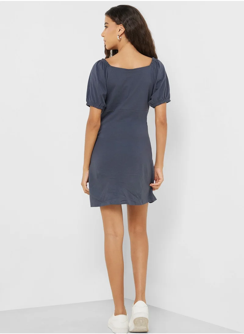 NOISY MAY Solid Peasant Neck Dress