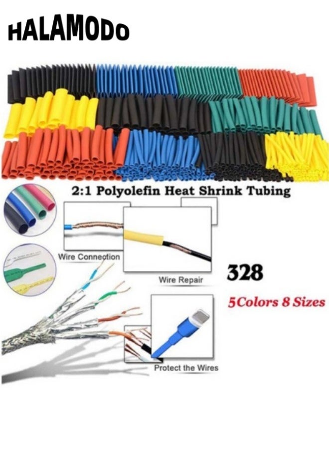 HALAMODO - 328pcs Heat Shrink Tube Kit 2:1 Ratio Adhesive Lined Marine Grade Shrink Wrap Industrial Heat Shrink Tubing Assorted Sleeving Tube Wrap Cable Wire Kit - Image 1