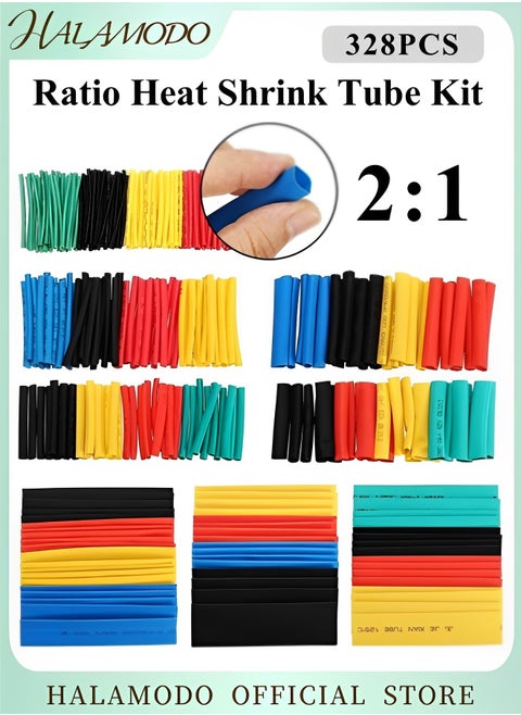 328pcs Heat Shrink Tube Kit 2:1 Ratio Adhesive Lined Marine Grade Shrink Wrap Industrial Heat Shrink Tubing Assorted Sleeving Tube Wrap Cable Wire Kit
