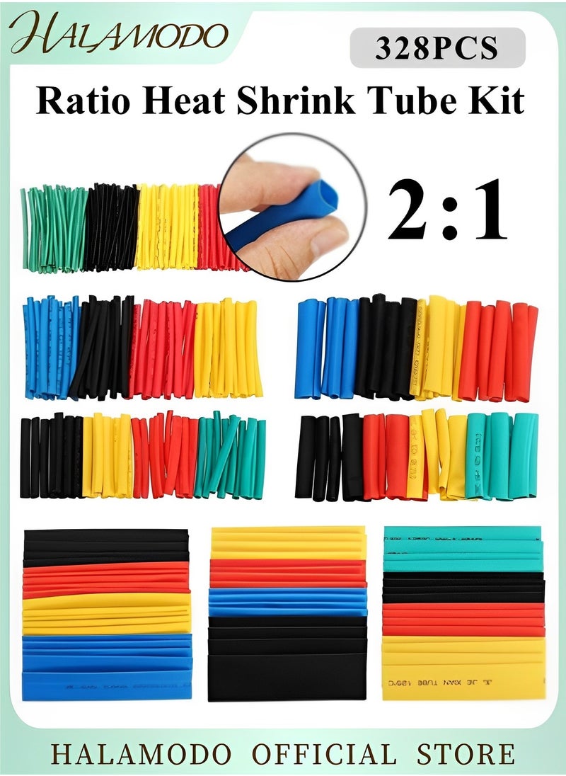 HALAMODO - 328pcs Heat Shrink Tube Kit 2:1 Ratio Adhesive Lined Marine Grade Shrink Wrap Industrial Heat Shrink Tubing Assorted Sleeving Tube Wrap Cable Wire Kit - Image 1