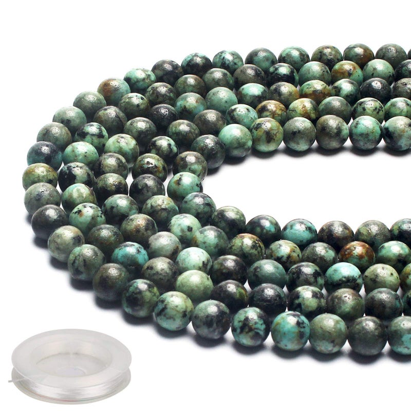 BONNY BOXX 70PCS Natural 8MM Healing Gemstone, African Turquoise Energy Stone Round Loose Beads, Semi-Precious Crystal Beads with Free Elastic String for Jewelry Making DIY - Image 1