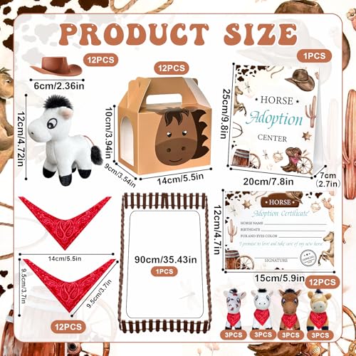 Jiytivity 62 Pcs Adopt a Horse Animal Party Favors Include 12 Mini Stuffed Horse 12 Boxes 12 Brown Hat 12 Red Scarf 12 Cards 1 Adopt Sign 1 Fence for Adopt a Grassland Animal Party Favor Pet Birthday Supplies - Image 5