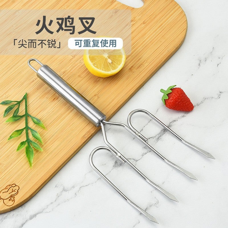 stainless steel roast chicken fork roast lamb leg stick turkey fork stainless steel bold roast chicken fork barbecue fork - Image 3