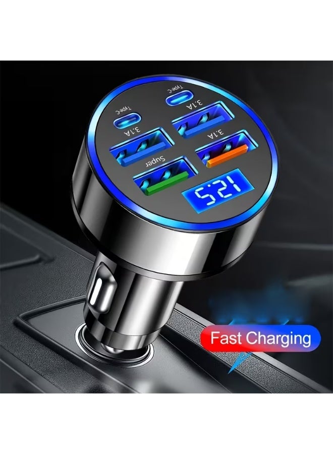 aeen 6 Slot Super Fast Car Charger Set – USB & Type-C Car Charger Adapters with Smart Voltage Digital Display, Fast Charging Power Adapter for Phones - Image 5
