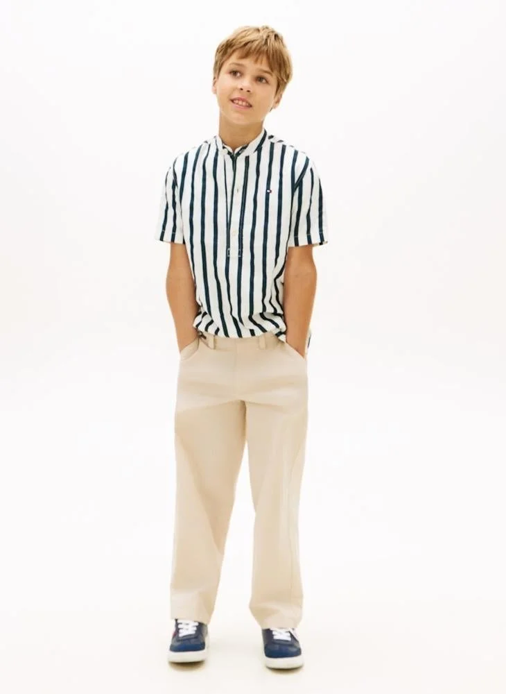 Stripe Linen Blend Short Sleeve Shirt