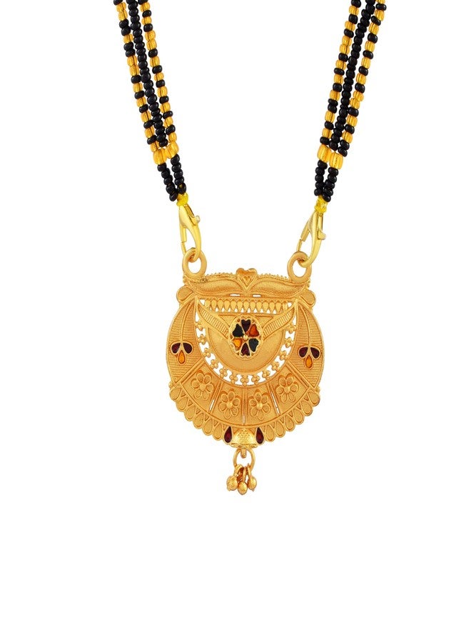 DULCI Gold Plated Mangalsutra with Floral and Crescent Design Pendant Jewelry for Women - Image 1