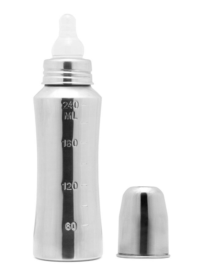 VOIK 240ml Stainless Steel Baby Feeding Bottle | BPA-Free, Anti-Colic, Plastic-Free | Regular Neck | Safe for Newborns | Durable, Leak-Proof & Easy to Clean | Silver - Image 1