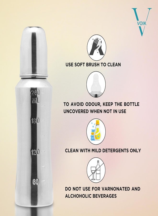 VOIK 240ml Stainless Steel Baby Feeding Bottle | BPA-Free, Anti-Colic, Plastic-Free | Regular Neck | Safe for Newborns | Durable, Leak-Proof & Easy to Clean | Silver - Image 4