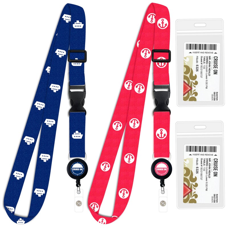 Cruise On Cruise Lanyard for Ship Cards â€“ 2-Pack Retractable Badge & Waterproof Key Card Holder for Ship Cards â€“ Cruise Essentials 2026-2027, Perfect for Travel & Vacation (Blue & Pink) - Image 1