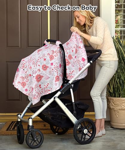 Rquite Muslin Car Seat Cover Baby, Carseat Covers Baby Girl Boy, Breathable Lightweight Infant Car Seat Cover, Baby Carrier Cover Car Seat Canopy Stroller Sun Shade for Summer & Hot Day, Universal Fit - Image 4