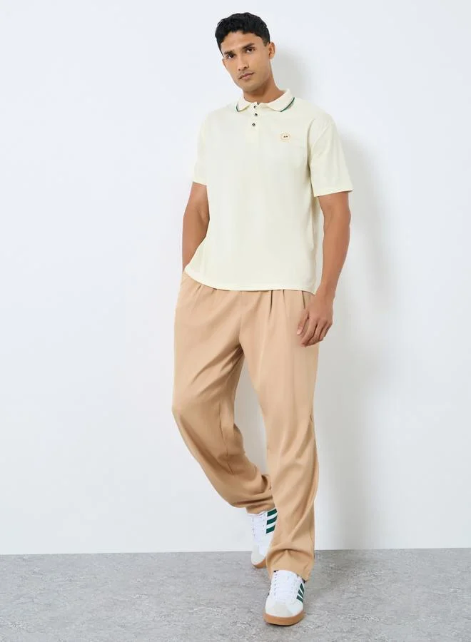 Styli Styli Men Cream Embroidered Polo T-Shirt