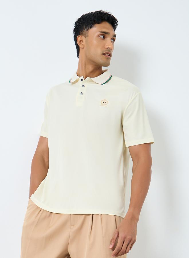 Styli Men Cream Embroidered Polo T-Shirt - Image 1