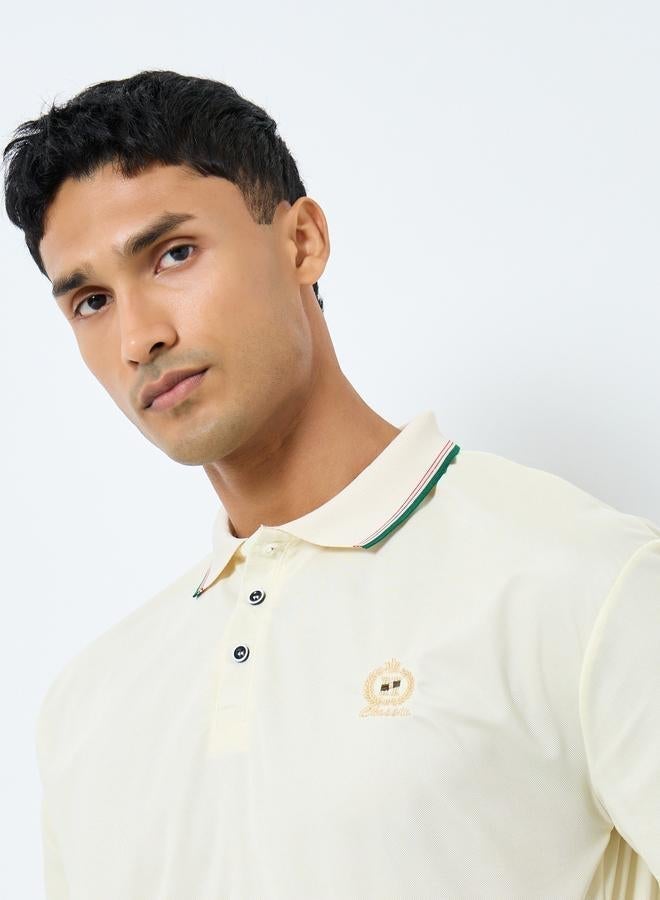 Styli Men Cream Embroidered Polo T-Shirt - Image 3