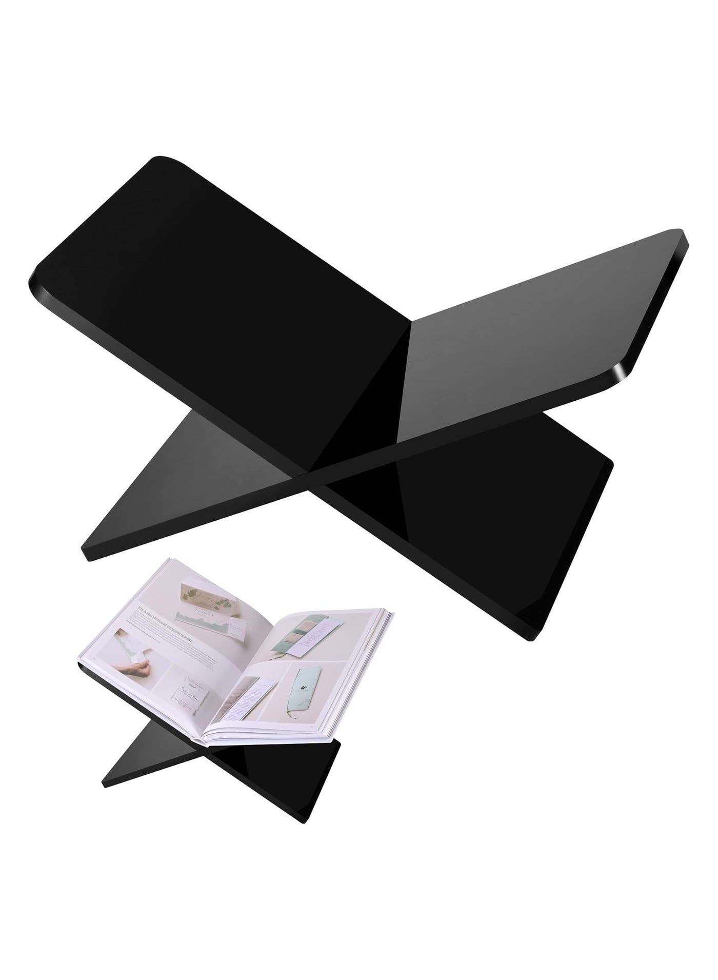 Acrylic Book Holder 11 x 7 x 6 in Open Large Book Display Stand for Cookbook, Art Book, Bible, Quran, Guest Book, Table Book Stand for Reading (Black)