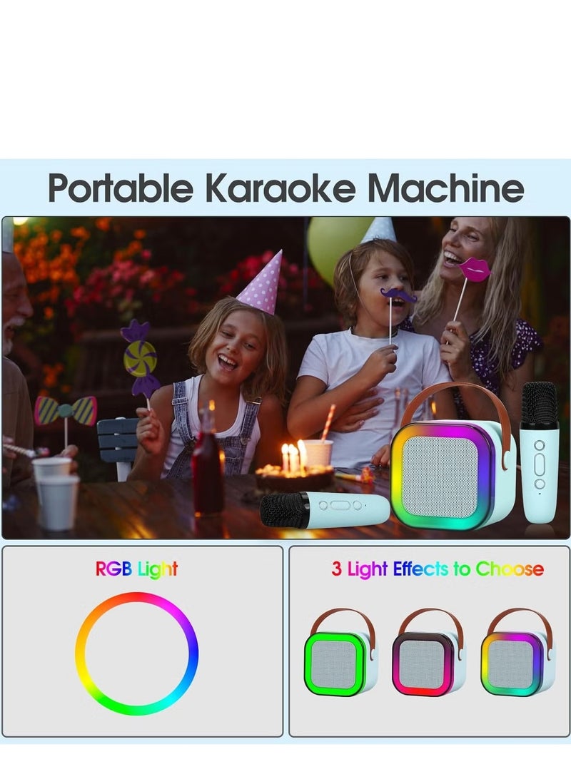 YD Karaoke Machine for Kids, Mini Portable Bluetooth Karaoke Speaker with 2 Wireless Mics and led Colorful Lights for Kids Adults, Gifts Toys for Girls Boys Family Home Party blue color - Image 4
