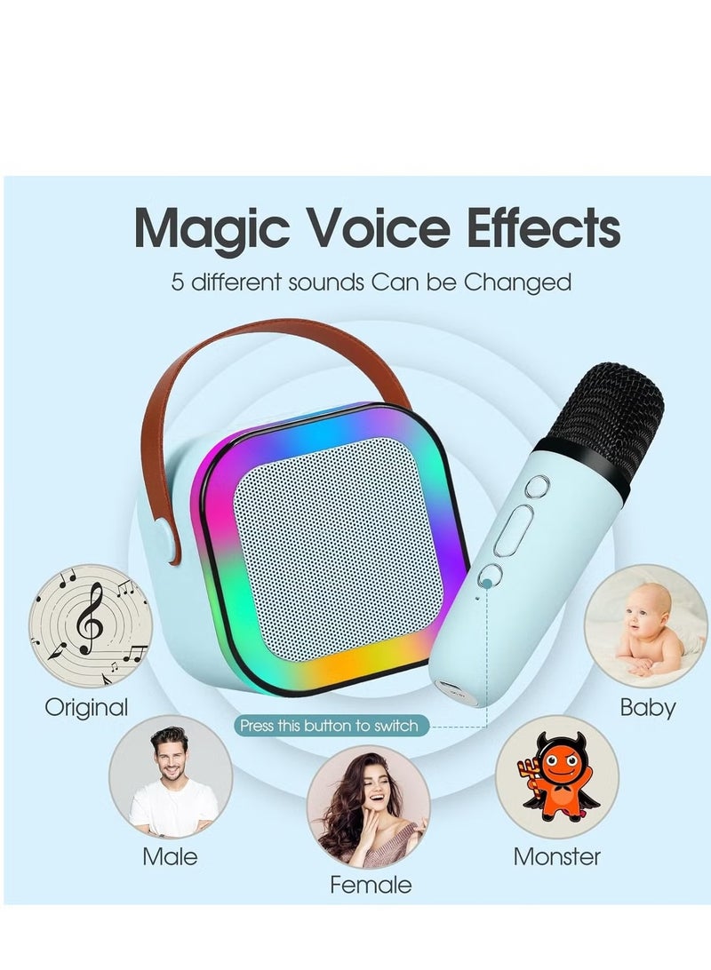 YD Karaoke Machine for Kids, Mini Portable Bluetooth Karaoke Speaker with 2 Wireless Mics and led Colorful Lights for Kids Adults, Gifts Toys for Girls Boys Family Home Party blue color - Image 3