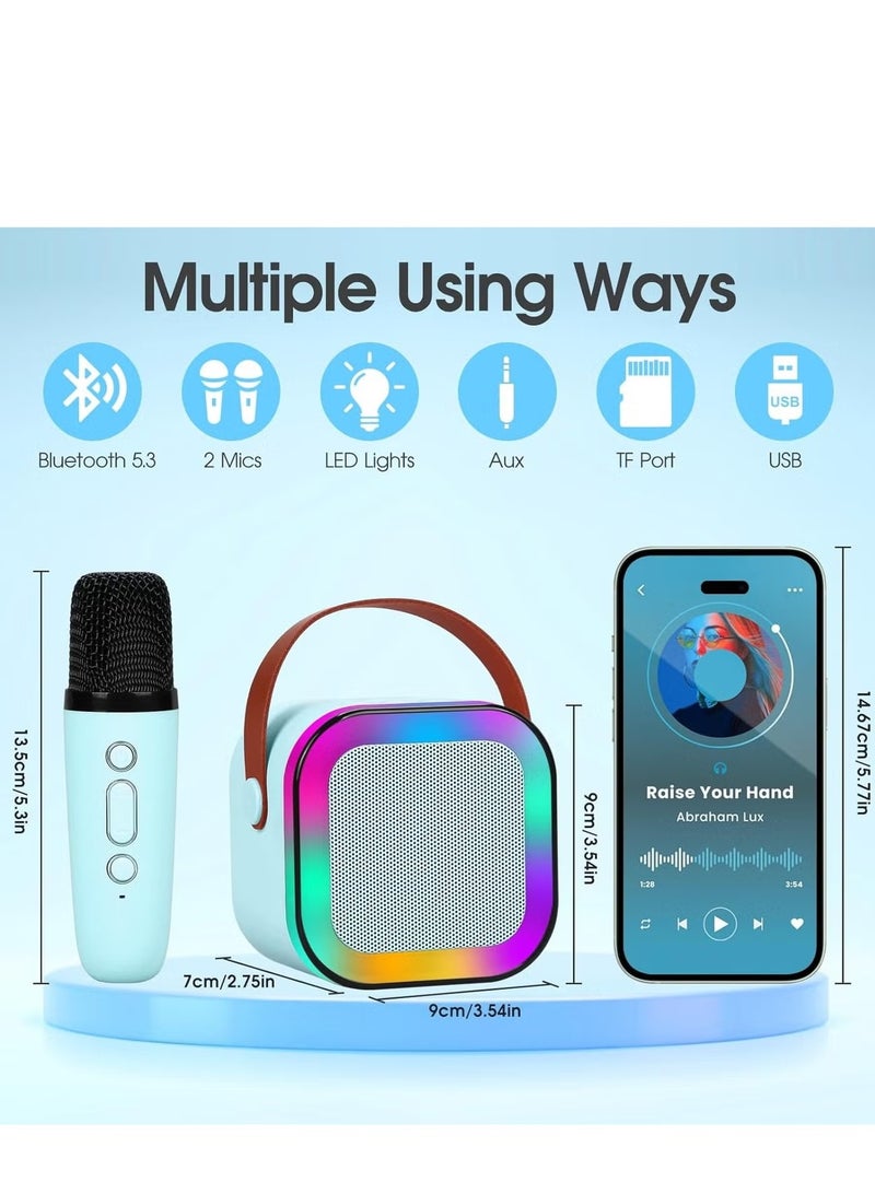 YD Karaoke Machine for Kids, Mini Portable Bluetooth Karaoke Speaker with 2 Wireless Mics and led Colorful Lights for Kids Adults, Gifts Toys for Girls Boys Family Home Party blue color - Image 2
