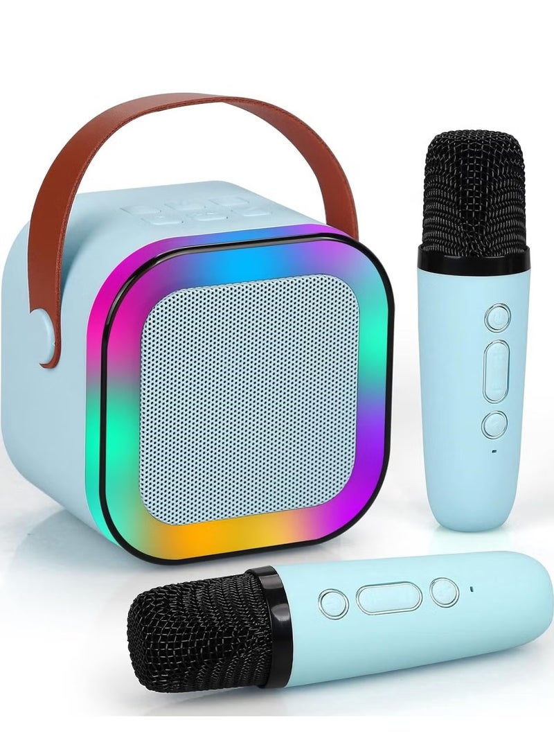 YD Karaoke Machine for Kids, Mini Portable Bluetooth Karaoke Speaker with 2 Wireless Mics and led Colorful Lights for Kids Adults, Gifts Toys for Girls Boys Family Home Party blue color - Image 1