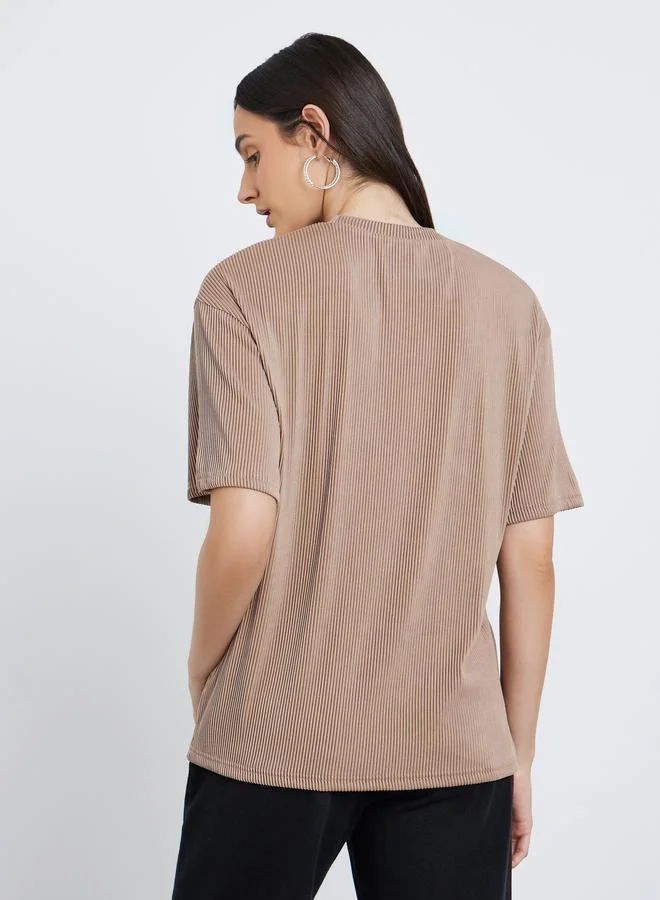 Styli Styli Women Brown Ribbed Oversized T-Shirt