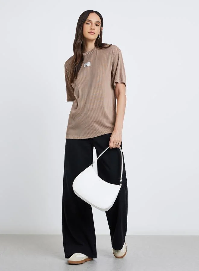 Styli Women Brown Ribbed Oversized T-Shirt