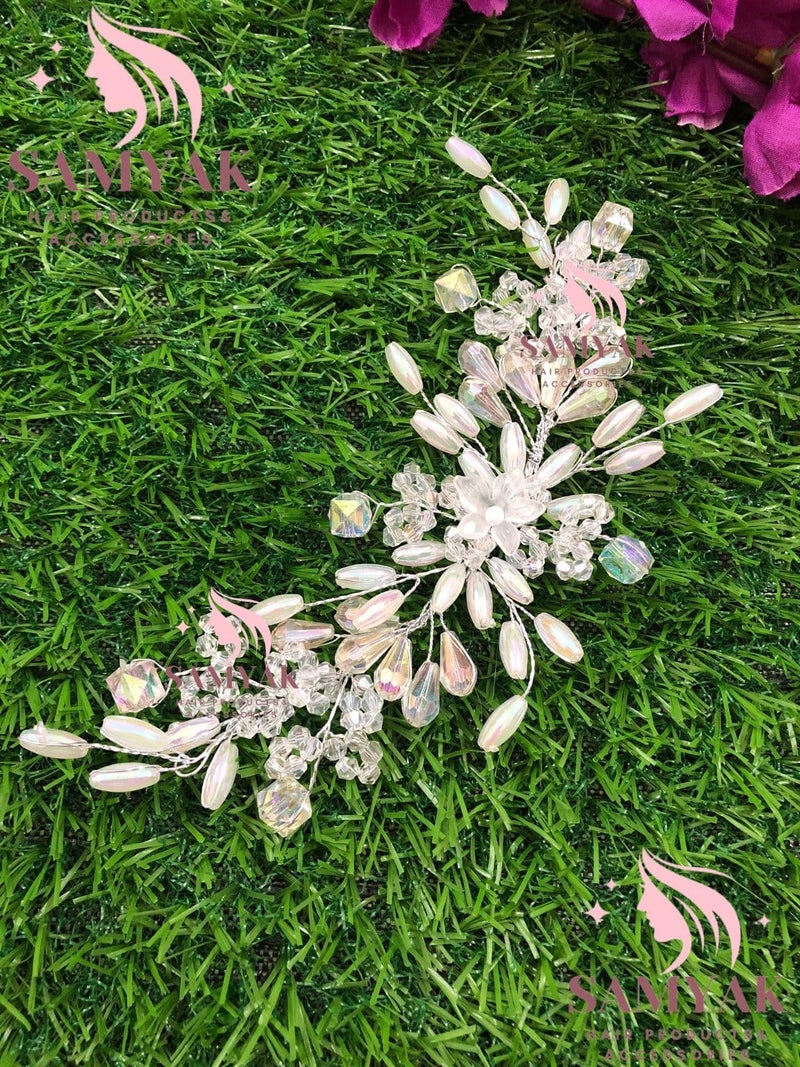 Samyak Combo of 2 Wedding Hair Pins Tiara Accessories Handmade Headdress Brooch for Women & Girls Bridesmaid Hair Vine (Silver-Pink) - Image 4