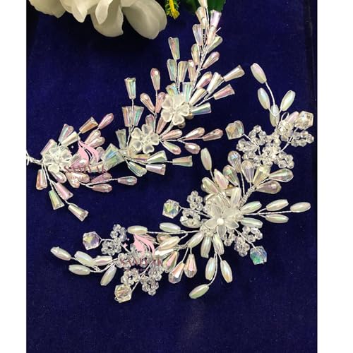 Samyak Combo of 2 Wedding Hair Pins Tiara Accessories Handmade Headdress Brooch for Women & Girls Bridesmaid Hair Vine (Silver-Pink) - Image 2