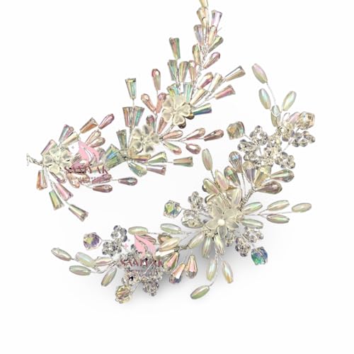 Samyak Combo of 2 Wedding Hair Pins Tiara Accessories Handmade Headdress Brooch for Women & Girls Bridesmaid Hair Vine (Silver-Pink) - Image 1