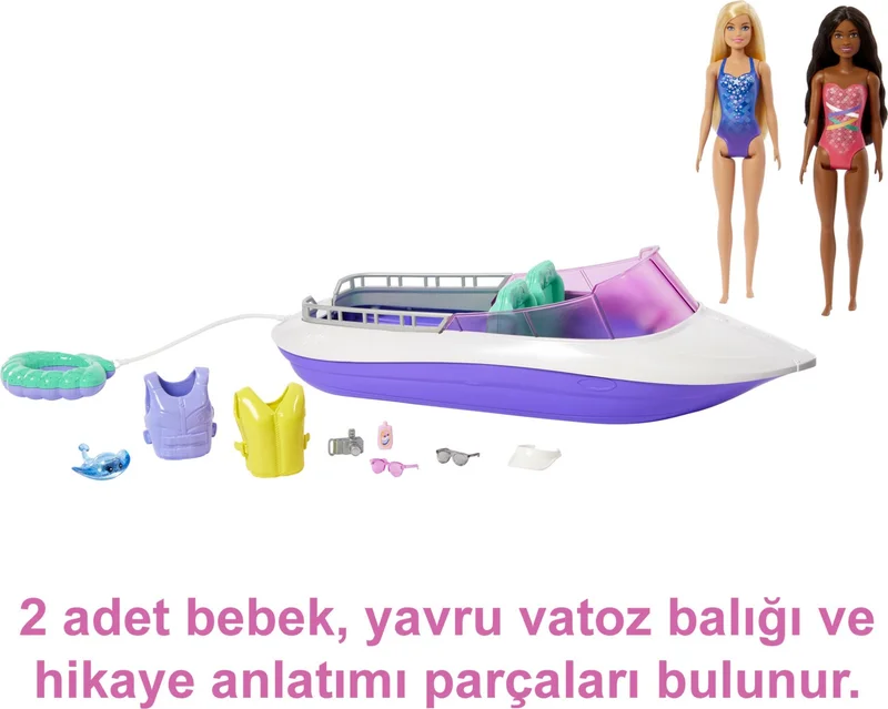 باربي 's Boat Play Set, 2 s, Transparent Floor Boat with 4 Seating Areas (46 Cm) and 4 Accessories, Ages 3 and Over Hhg60