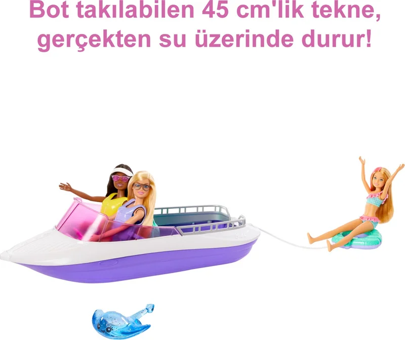 باربي 's Boat Play Set, 2 s, Transparent Floor Boat with 4 Seating Areas (46 Cm) and 4 Accessories, Ages 3 and Over Hhg60