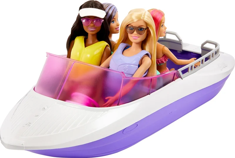 باربي 's Boat Play Set, 2 s, Transparent Floor Boat with 4 Seating Areas (46 Cm) and 4 Accessories, Ages 3 and Over Hhg60