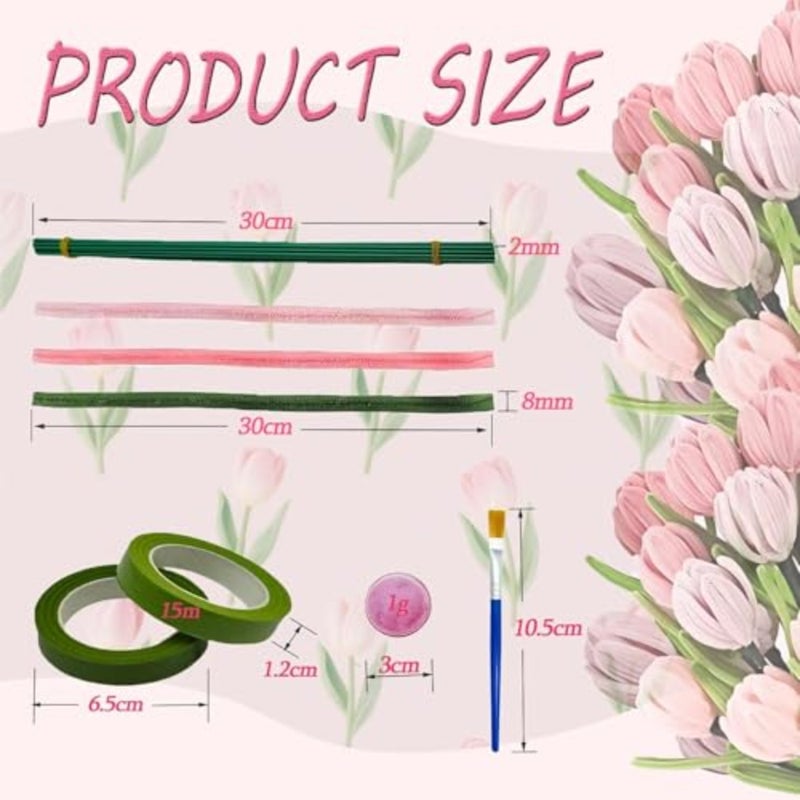 منظفات الأنابيب DIY مقاس 8 مم، 300 قطعة في 3 ألوان، منظفات الأنابيب للحرف اليدوية، مجموعة منظفات الأنابيب باقة التوليب الوردية، منظفات الأنابيب - Image 3