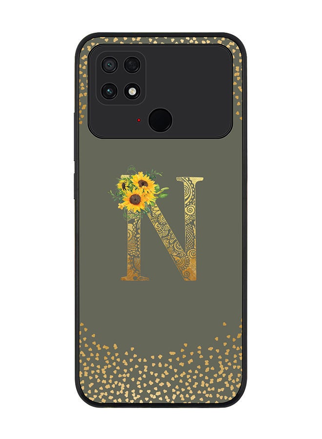 Stylizedd Rugged Black edge case for Xiaomi Poco C40 Slim fit Soft Case Flexible Rubber Edges Anti Drop TPU Gel Thin Cover - Custom Monogram Initial Letter Floral Pattern Alphabet - N (Olive Green ) - Image 1