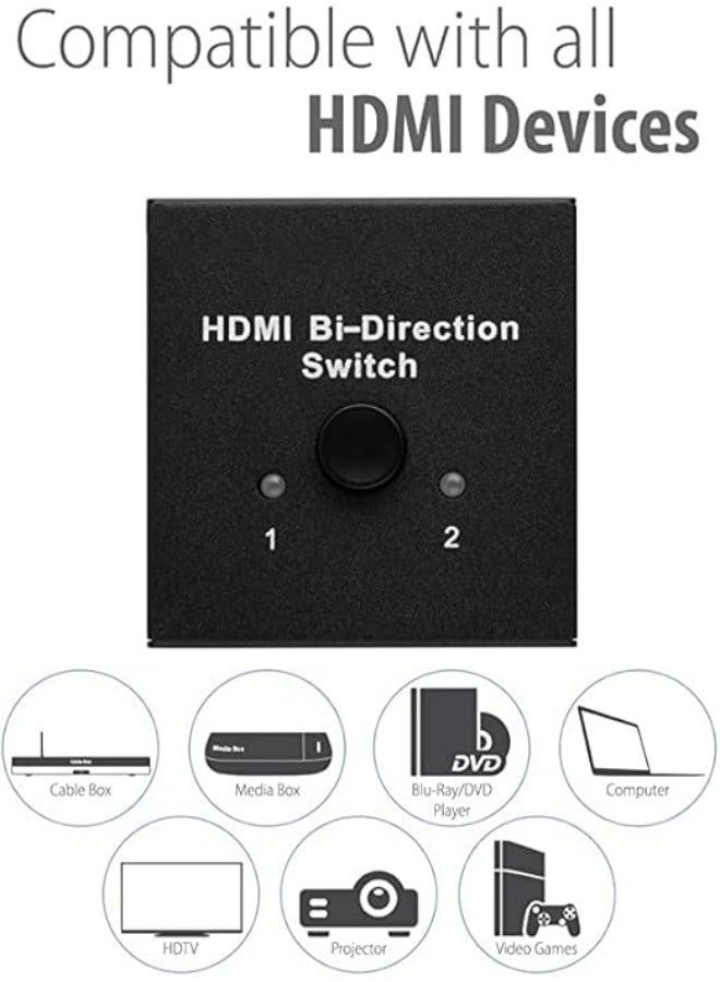 مفتاح HDMI ثنائي الاتجاه – 2 مدخل/مخرج مع زر يدوي – يدعم 4K، 2K، وFull HD 1080p - Image 3